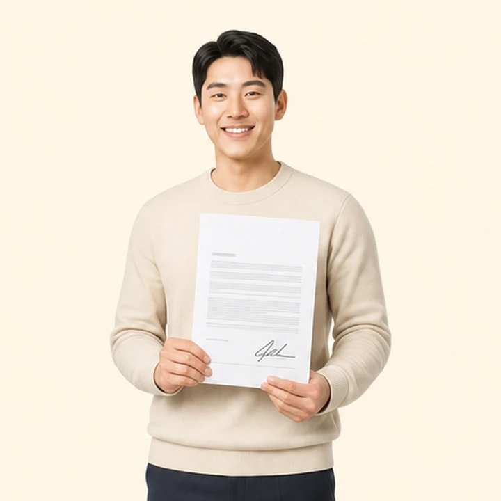 연체자 기아 스포티지 장기렌트 서면 견적서를 들고 있는 고객